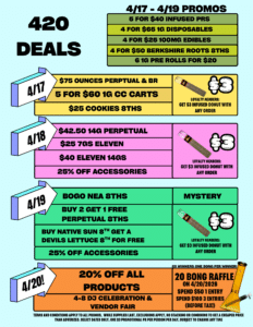 420 Deals at Zaza green
