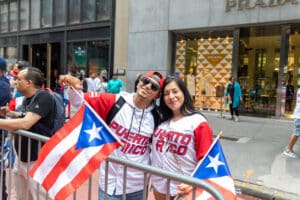 – June 13, 2022: The large crowd celebrating Puerto Rican Day Parade 2022 on the streets of New York City, USA