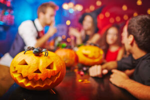 Jack-o-lantern on bar counter